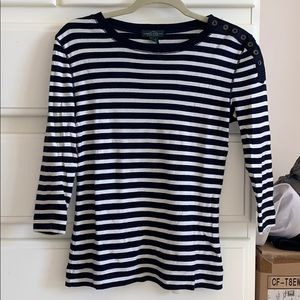 Ralph Lauren LRL Navy Striped 3/4 Sleeve Shirt